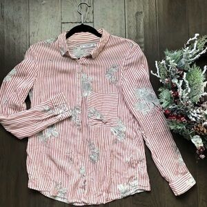 Pull and Bear Floral Striped Button Up Size S